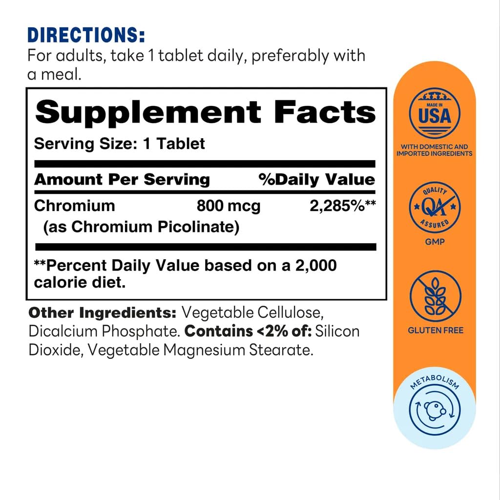 Vitamin World Chromium Picolinate 800 mcg - 180 Tablets - image 2