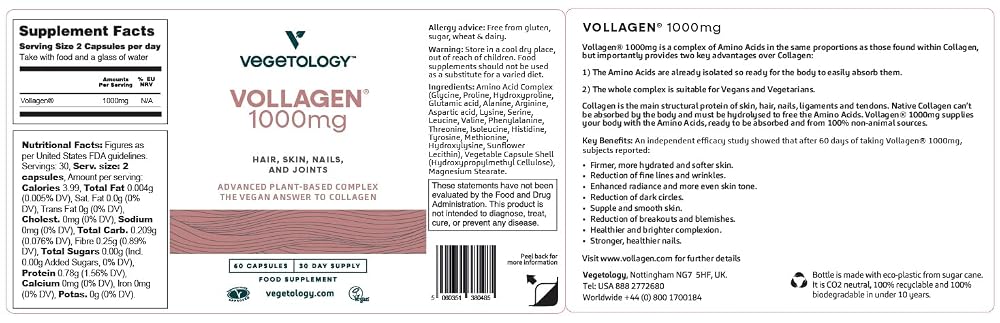 VEGETOLOGY Vollagen Plant Based Protein Complex - 60 Tablets - image 8