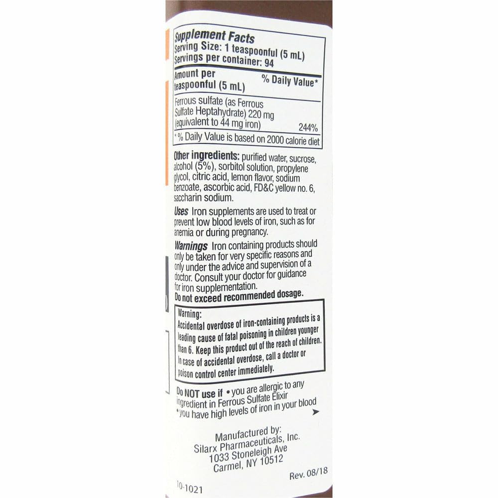 Silarx Ferrous Sulfate Iron Supplement Elixir 220mg - 32 Fl Oz - image 3
