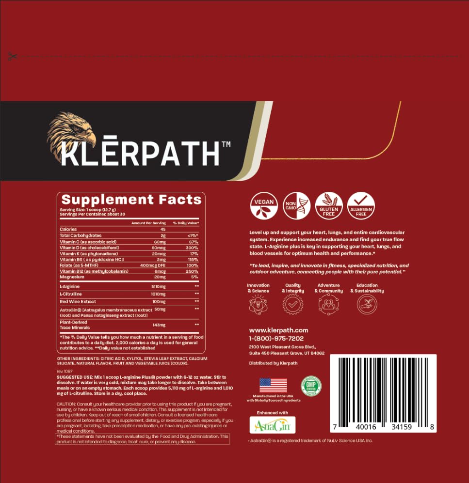 Klerpath L-Arginine Plus Powder with L-Citrulline - 5110 mg - 2 Pack - image 3