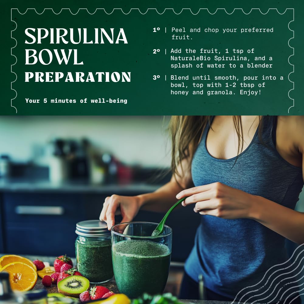 NaturaleBio Spirulina Powder Vegan and Pure. Cultivated in India
