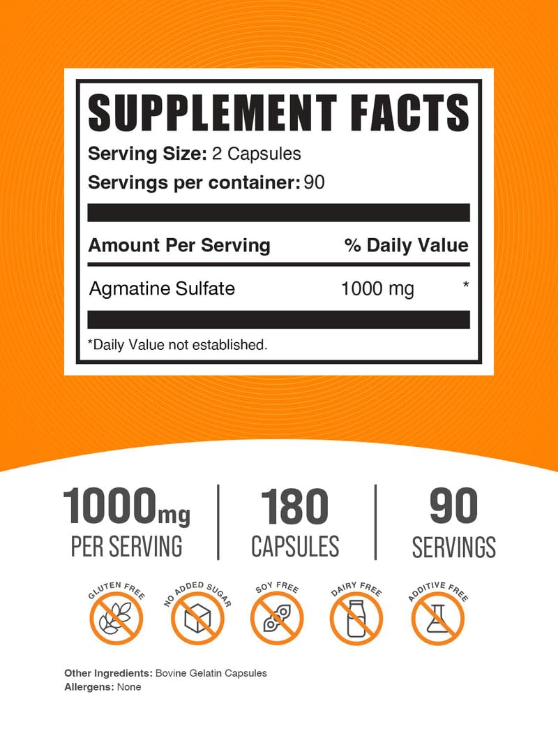BulkSupplements Agmatine Sulfate Capsules - 180 Count - image 2