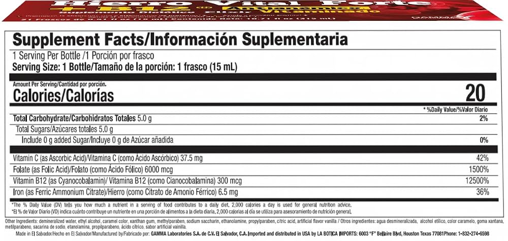 HIERRO VITAL 21 Count Forte + B12 Antianemic - 1 Liquid - image 2