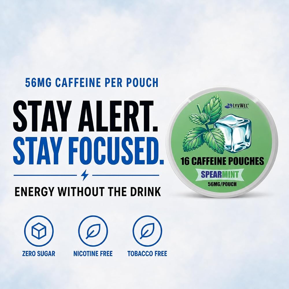 LyvWel 56mg Caffeine Energy Pouches, Guarana, 5-Pack, 80 Pouches