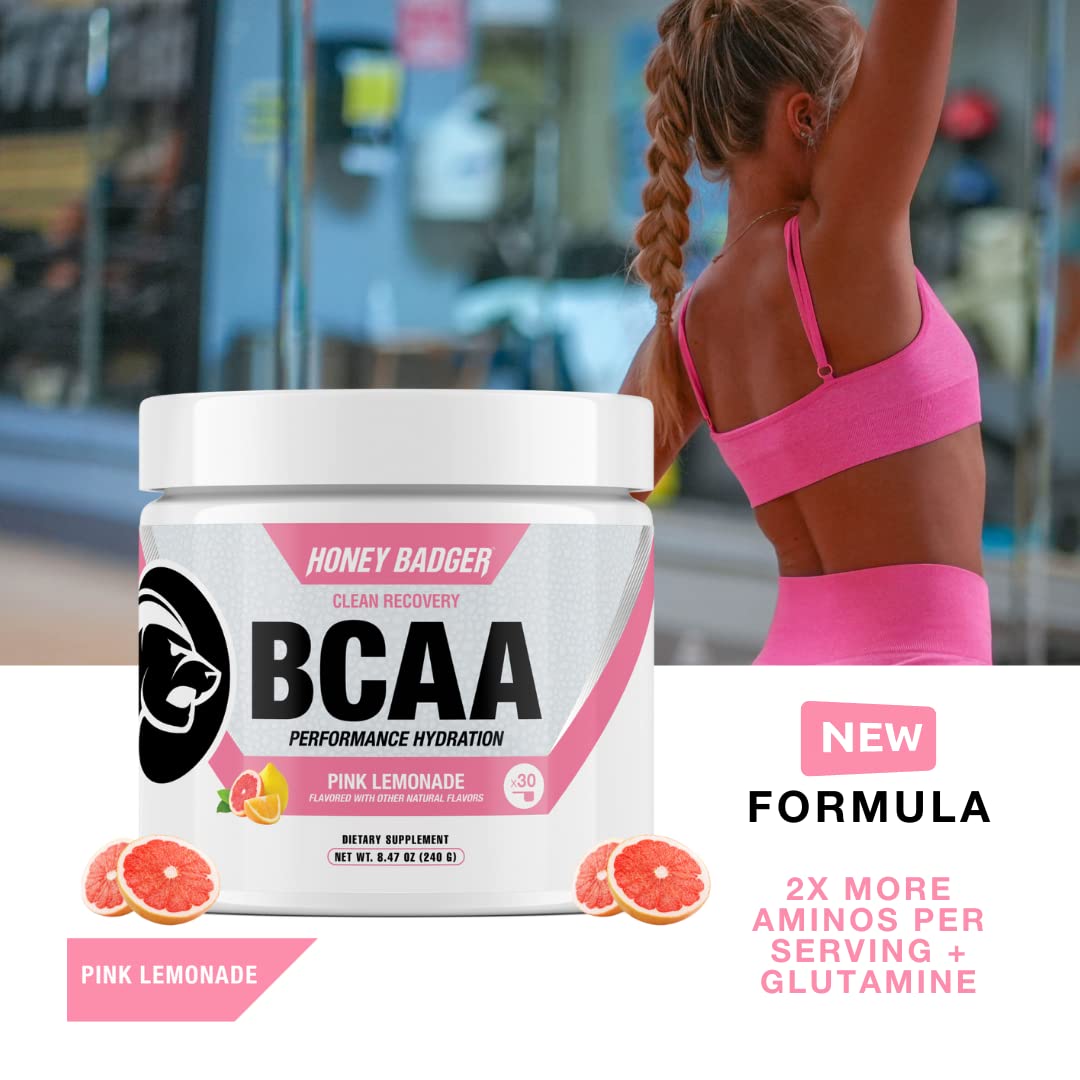 Honey Badger BCAA + EAA Amino Acids Powder Pink Lemonade - 30 Servings - image 2