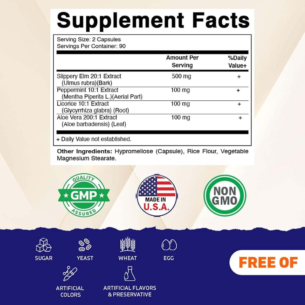 Vitamatic Slippery Elm Bark Capsules with Peppermint & DGL - 180 Count - image 2