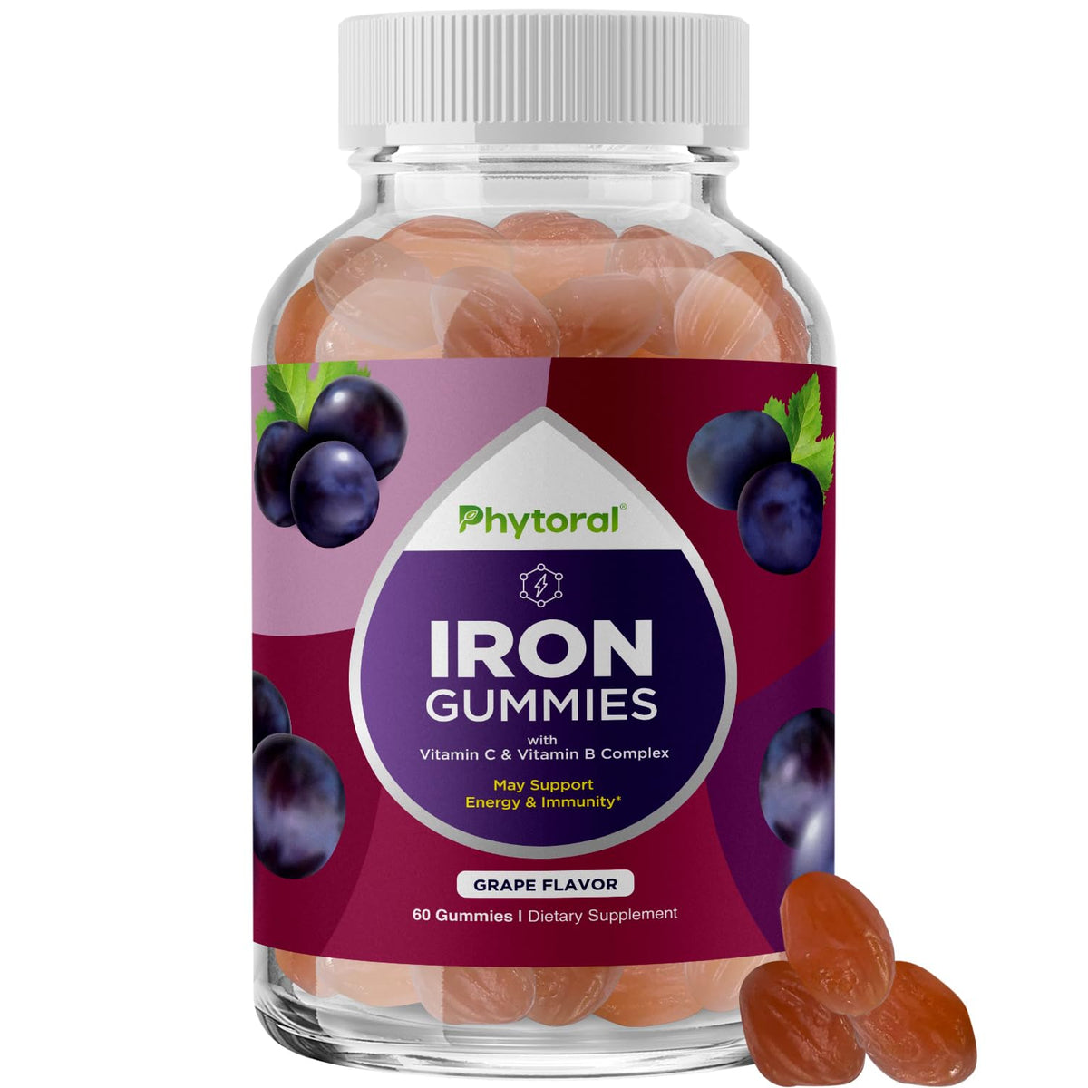 Phytoral Iron Gummies with B Complex Vitamins - 60 Count