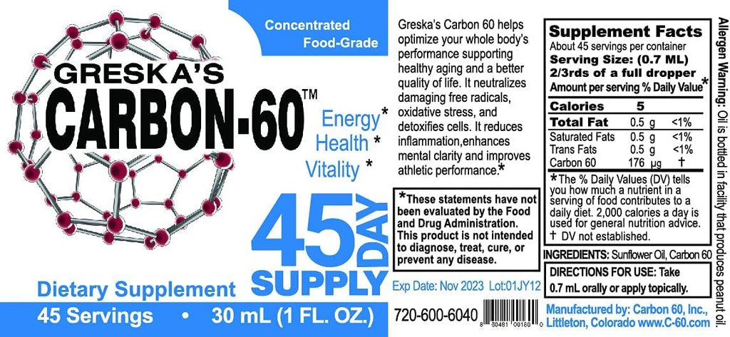 Greska's Carbon-60 Carbon 60 in Organic Sunflower Oil