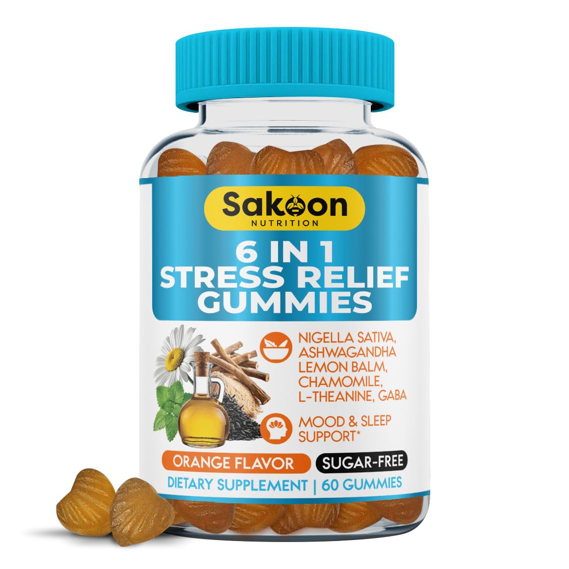 Sakoon 6-in-1 Stress Gummies for Calm & Sleep Support - 60 Count