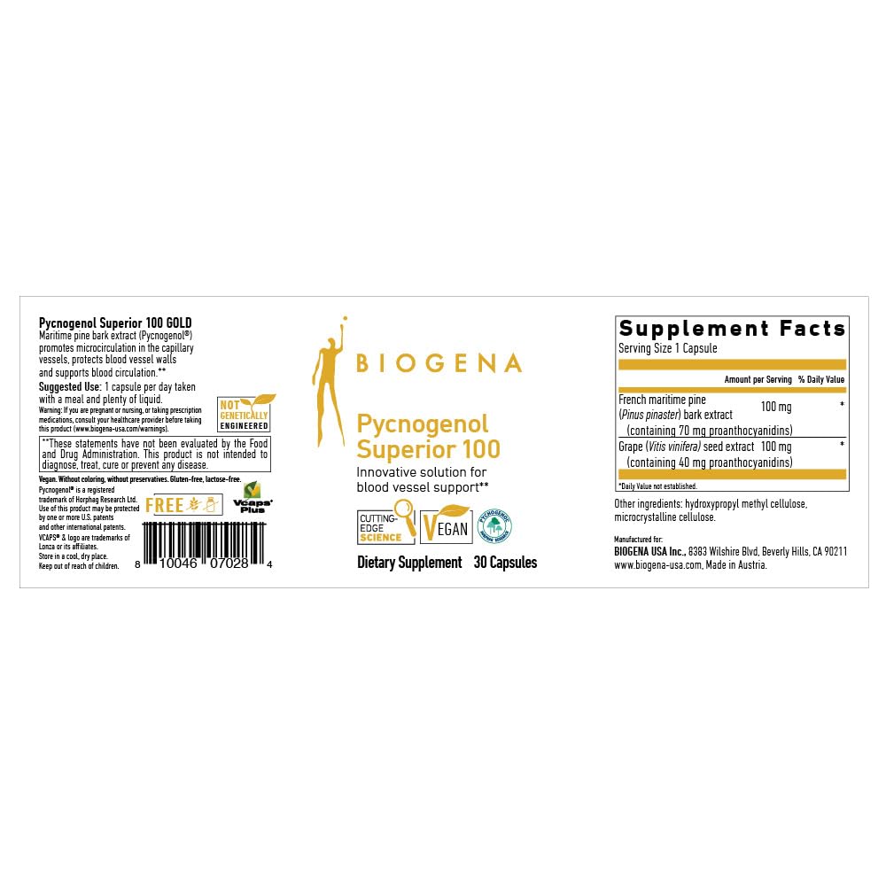 BIOGENA Pycnogenol 100 mg Gold French Maritime Pine Bark Extract - 30 Capsules - image 2