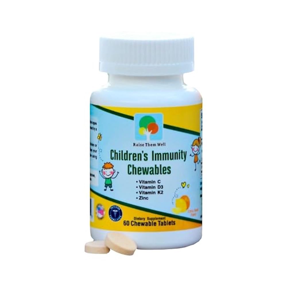Raise Them Well Kids Immunity Chewable with C, D3, K2 & Zinc - 60 Tablets