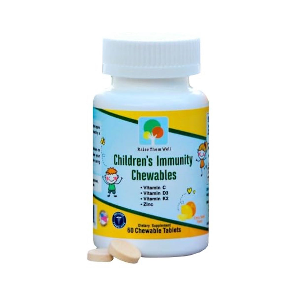 Raise Them Well Kids Immunity Chewable with C, D3, K2 & Zinc - 60 Tablets