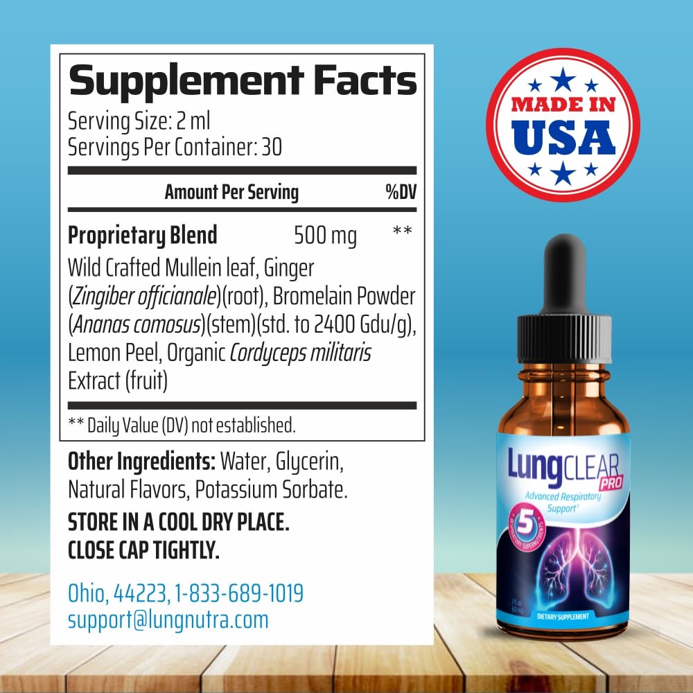 LUNG CLEAR PRO: Natural Respiratory Drops Blend with Mullein