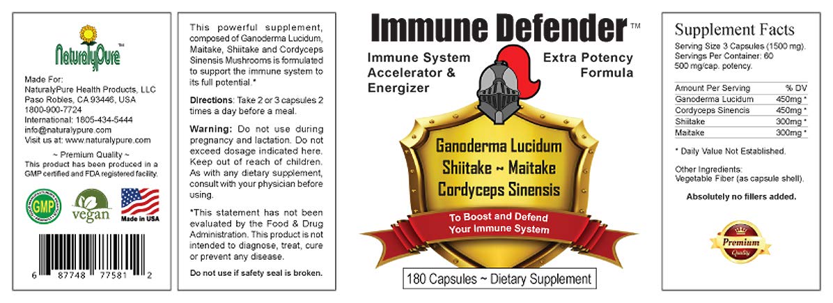 NaturalyPure Serious Immune Booster Mushroom Complex - 180 Vegetarian Capsules - image 2