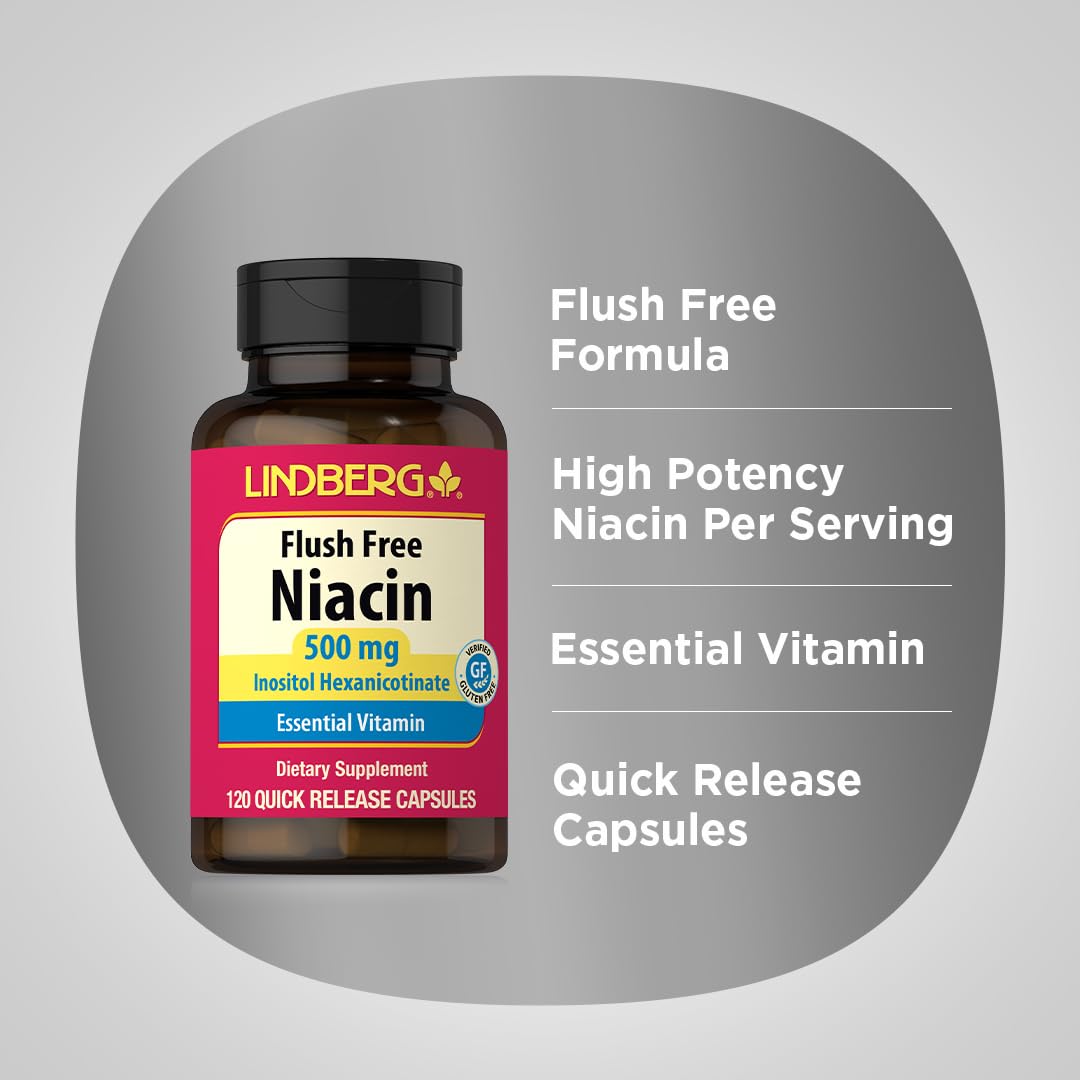 Lindberg Niacin 500mg Flush Free Vitamin B3 - 120 Capsules - image 4