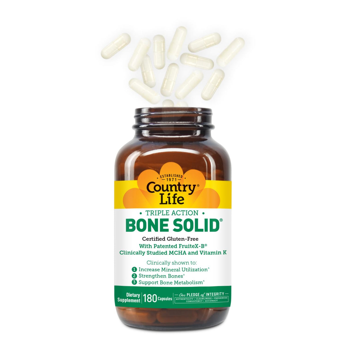 Country Life Triple Action Bone Solid Calcium MCHA K2 D3 - 180 Capsules - image 4