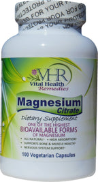 Vital Health Remedies Magnesium Citrate - 100 Vegetarian Capsules
