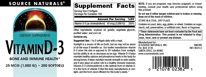 Source Naturals Vitamin D-3 1000 IU - 200 Softgels - image 4