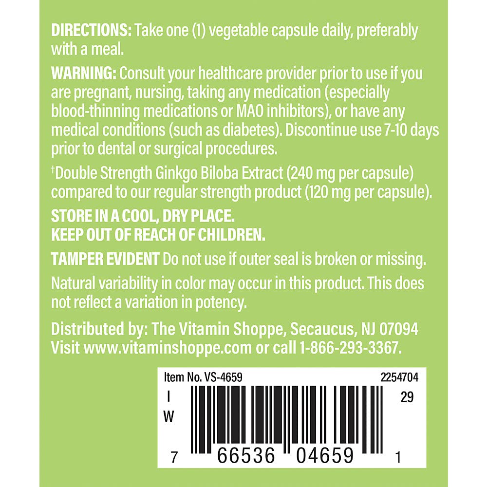 The Vitamin Shoppe Ginkgo Biloba 240 MG Memory Support - 120 Vegetarian Capsules - image 3
