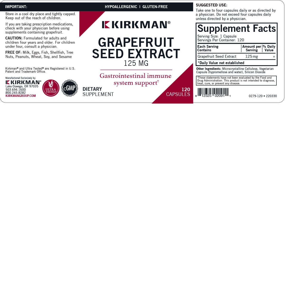 Kirkman Grapefruit Seed Extract 125 mg - 120 Capsules - image 3