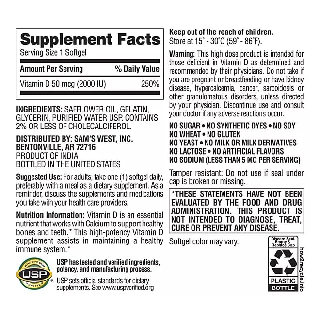 Generic Members Mark Vitamin D3 2000 IU Softgels - 800 Count - image 2