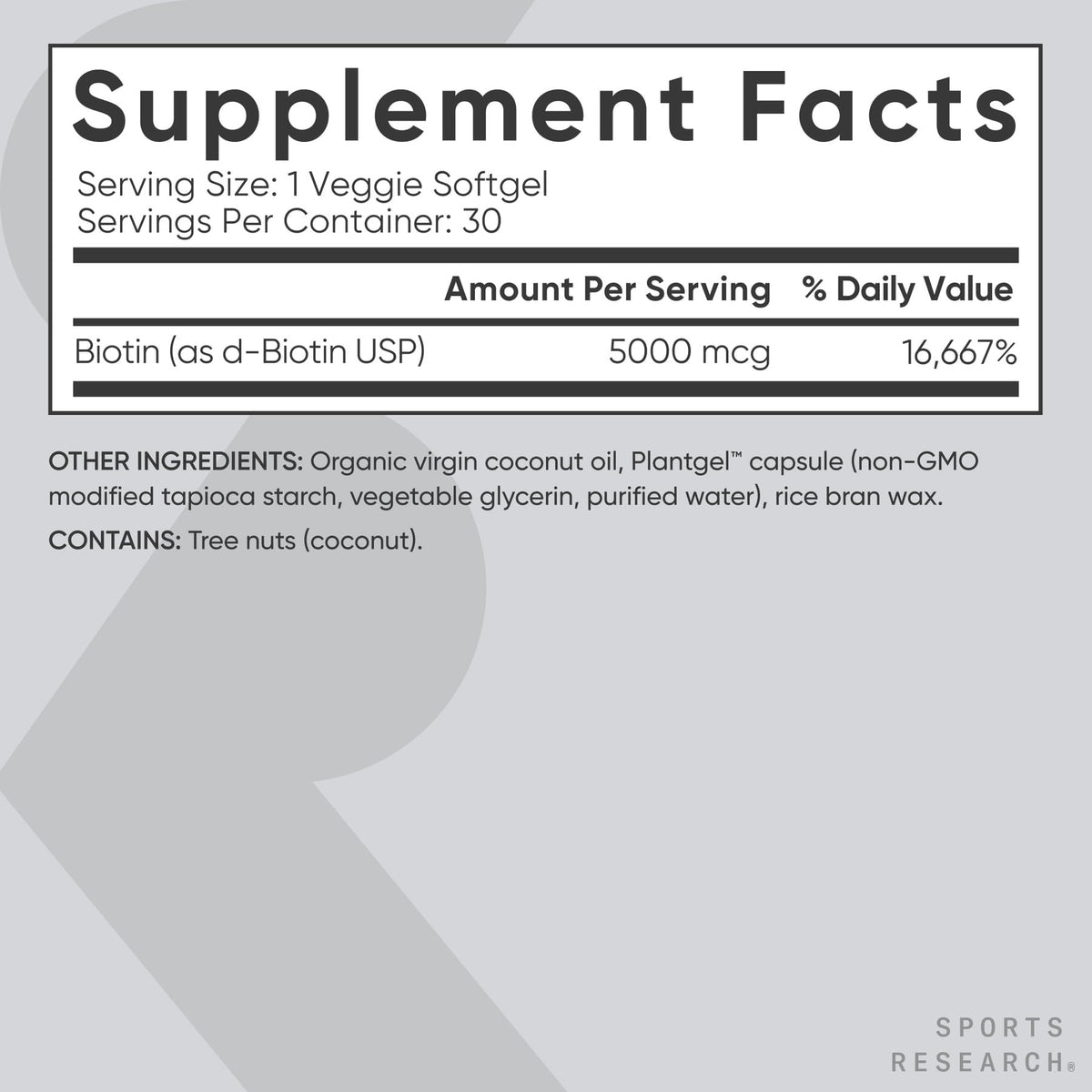 Sports Research Biotin 5,000mcg with Coconut Oil - 30 Softgels - image 5