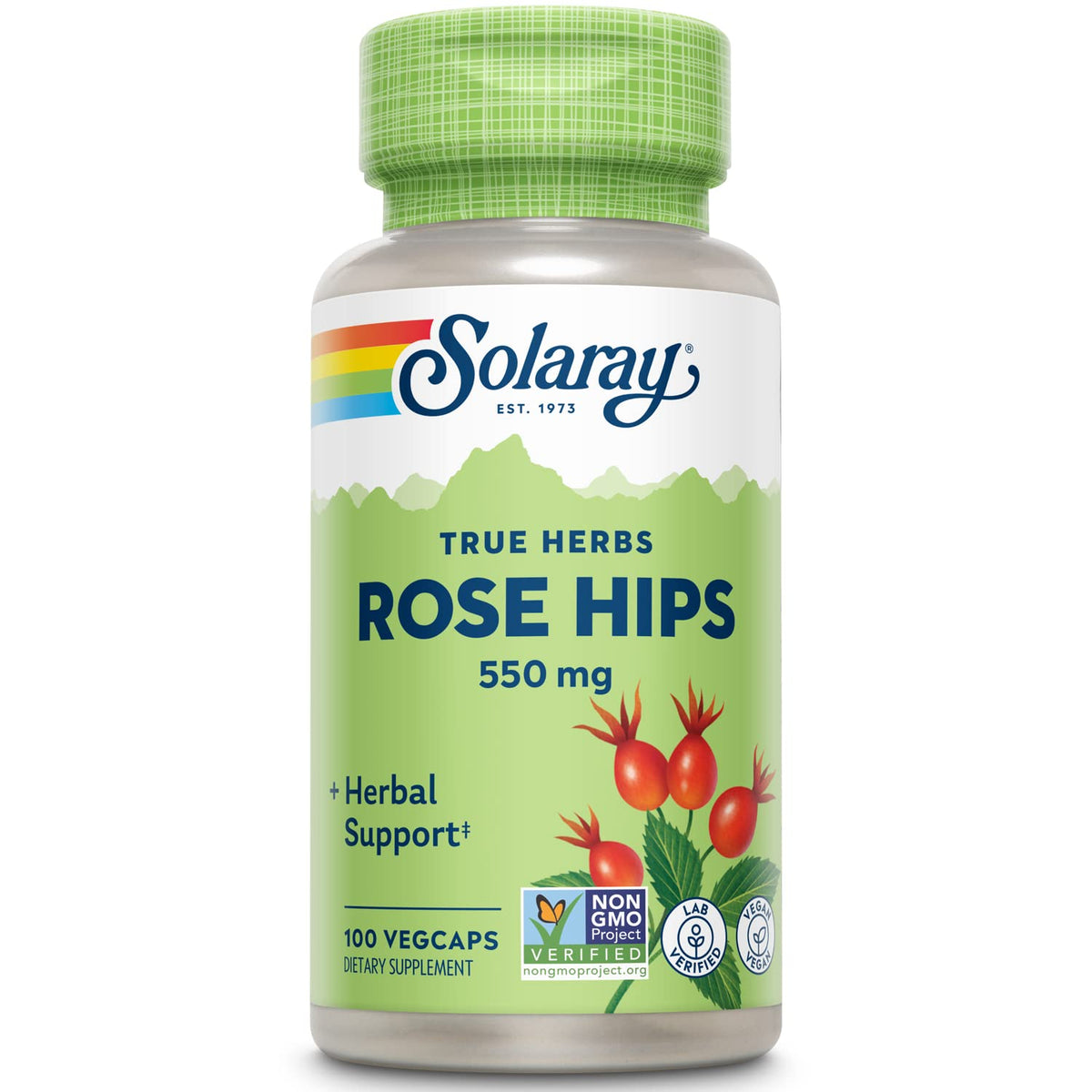 Solaray Rose Hips 550 mg Herbal Support - 100 Vegan Capsules