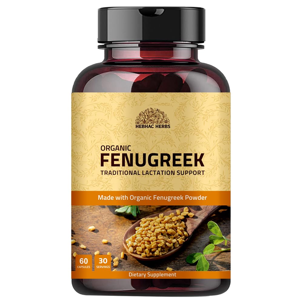 Hebhac Herbs Fenugreek Capsules for Lactation Support - 60 Capsules