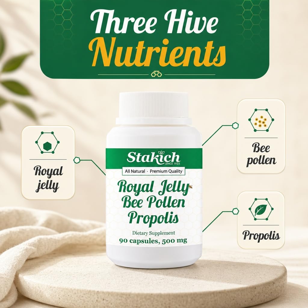 Stakich Royal Jelly Bee Pollen Propolis 500 mg - 90 Capsules - image 2