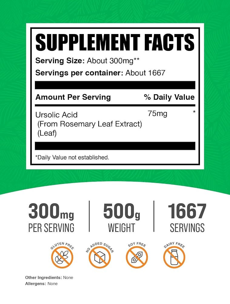 BulkSupplements Ursolic Acid Powder from Rosemary - 500g - image 2