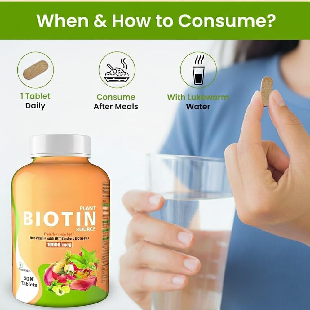 Plant Based Biotin 10000 mcg Tablets for Hair, Skin & Nails - 60 Tablets - image 6