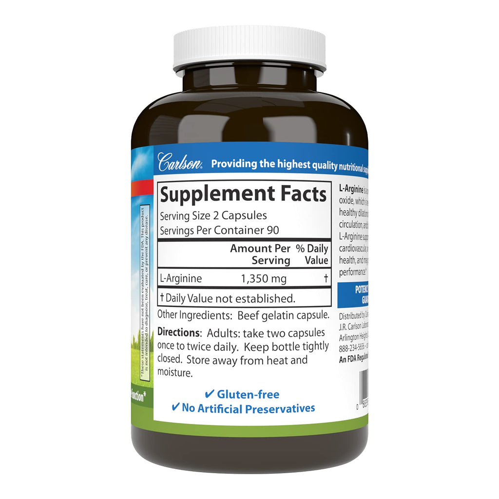 Carlson L-Arginine 675 mg Circulatory Health - 180 Capsules - image 2