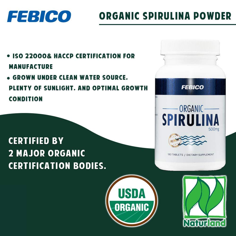 FEBICO Organic Spirulina Tablets 500mg - 180 Tablets - image 4