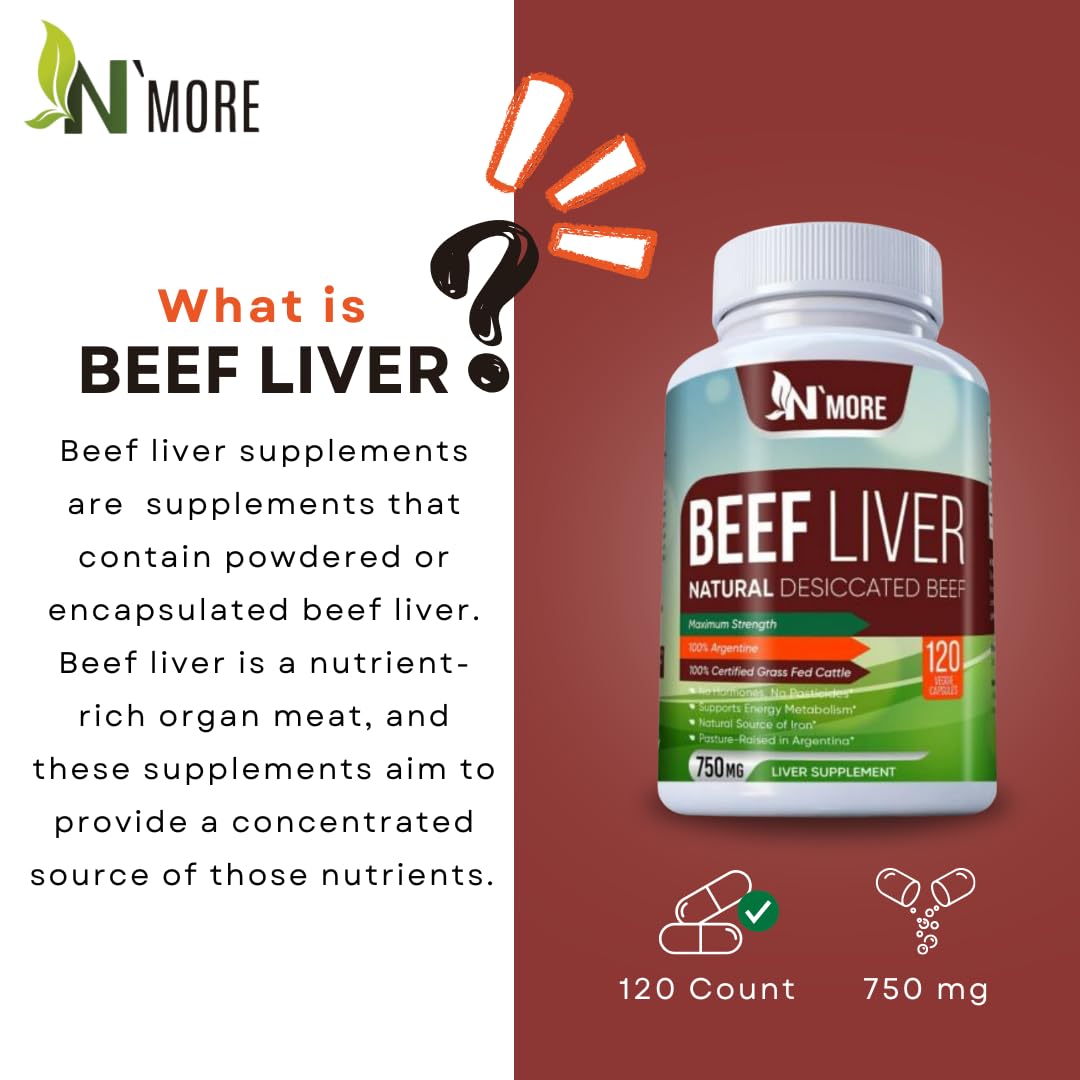 N'More Grassfed Beef Liver Capsules for Energy & Brain Support - 120 Capsules - image 3