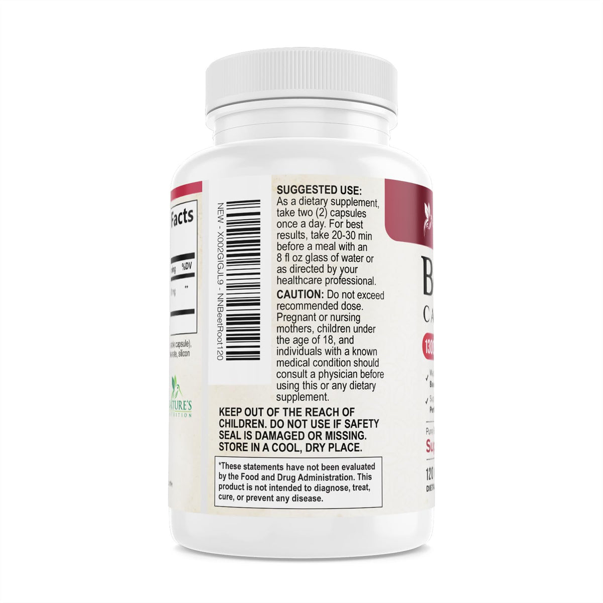 Nature's Nutrition Organic Beet Root Capsules - 1300mg Extra Strength