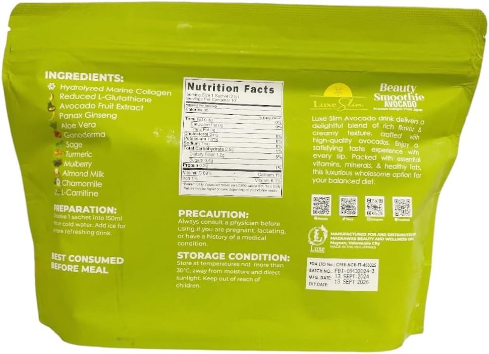 Generic Luxe Beauty Avocado Beauty Smoothie Collagen Drink Mix - 10 Sachets - image 2