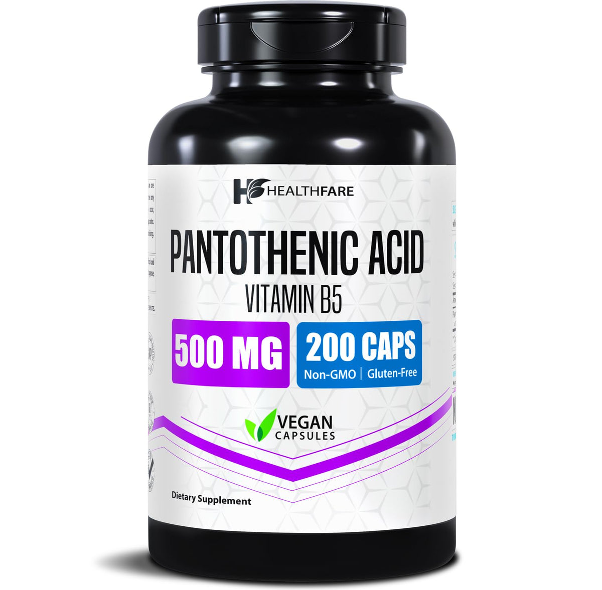 Healthfare Pantothenic Acid 500mg Vitamin B5 - 200 Capsules