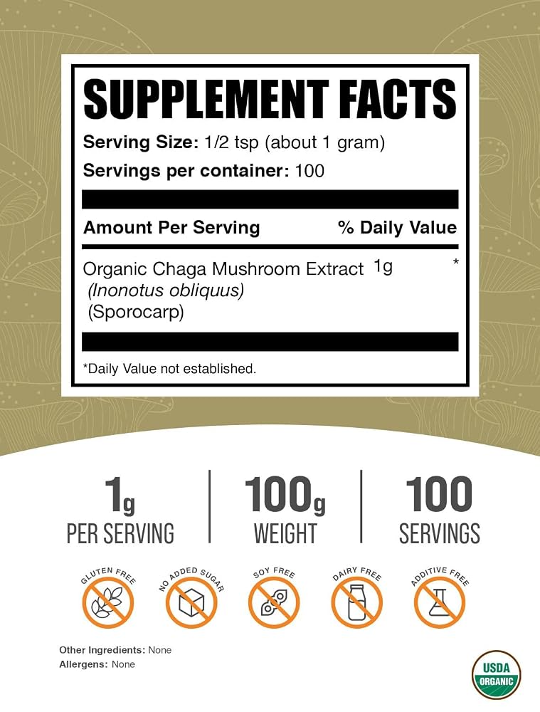 BulkSupplements Organic Chaga Mushroom Extract Powder - 100g - image 2