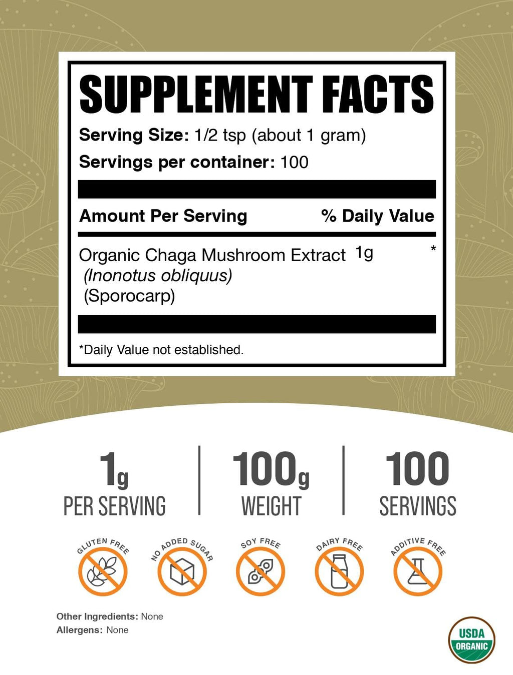 BulkSupplements Organic Chaga Mushroom Extract Powder - 100g - image 2
