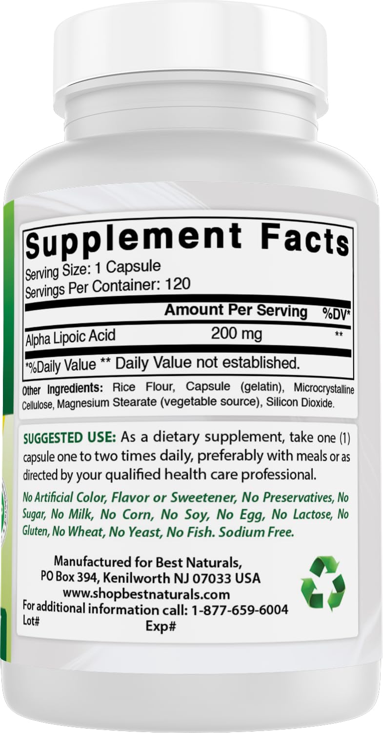 Best Naturals Alpha Lipoic Acid 200 Mg 120 Capsules