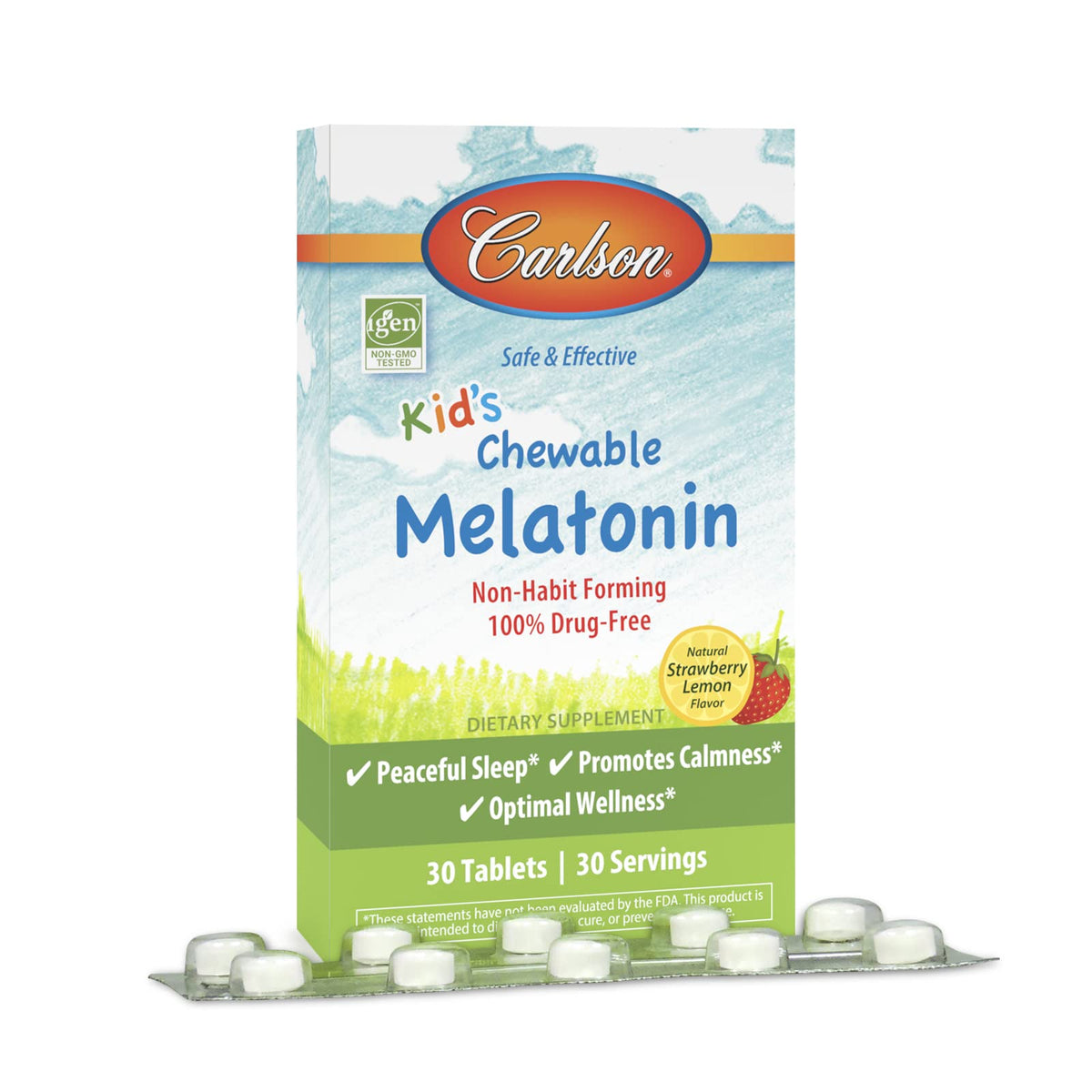 Carlson Kid's Chewable Melatonin for Peaceful Sleep - 30 Tablets