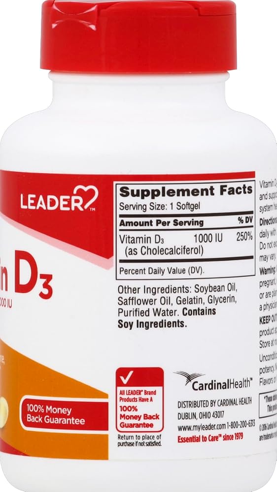 Leader Vitamin D 1000 IU Softgels - 250 Count - image 2