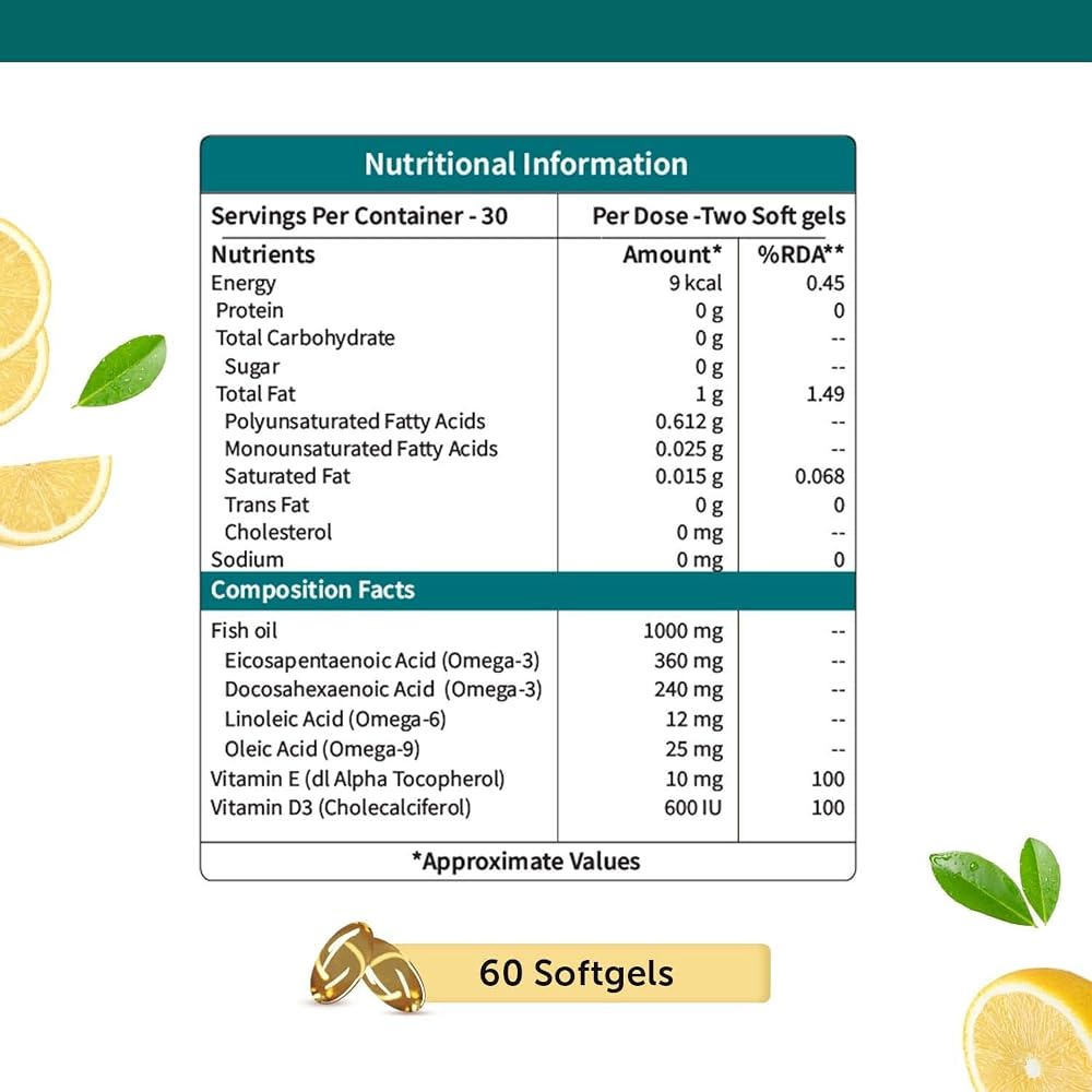 Generic Fish Oil 1000 mg Omega-3 with Vitamin D3 & E - 60 Softgels - image 2