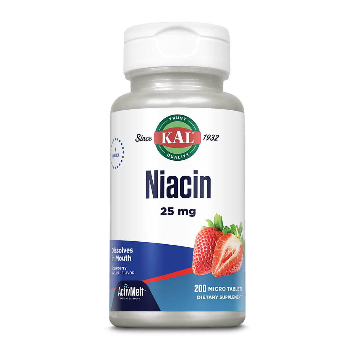 KAL Niacin 25 mg Vitamin B3 Tablets - 200 Count