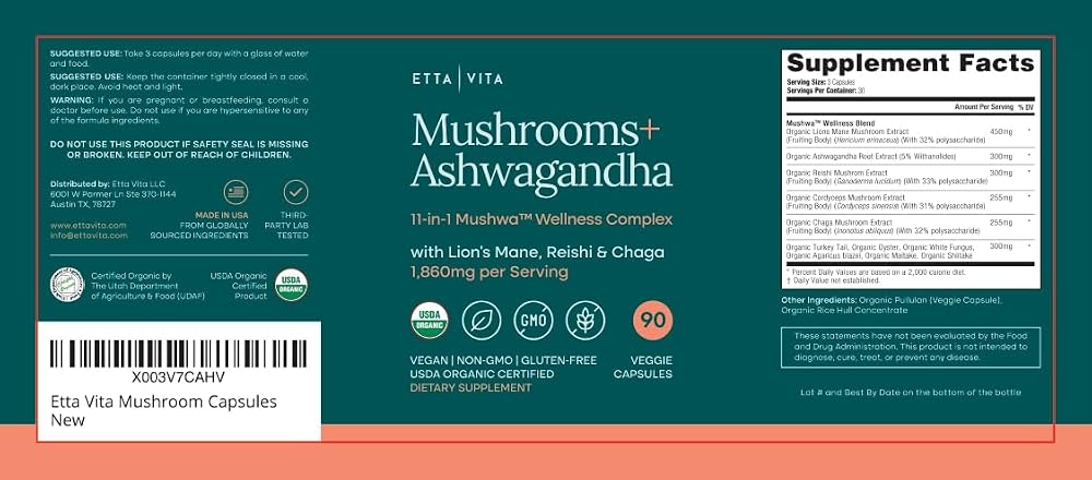 Etta Vita Lions Mane Mushroom Complex 11-in-1 - 90 Capsules - image 9