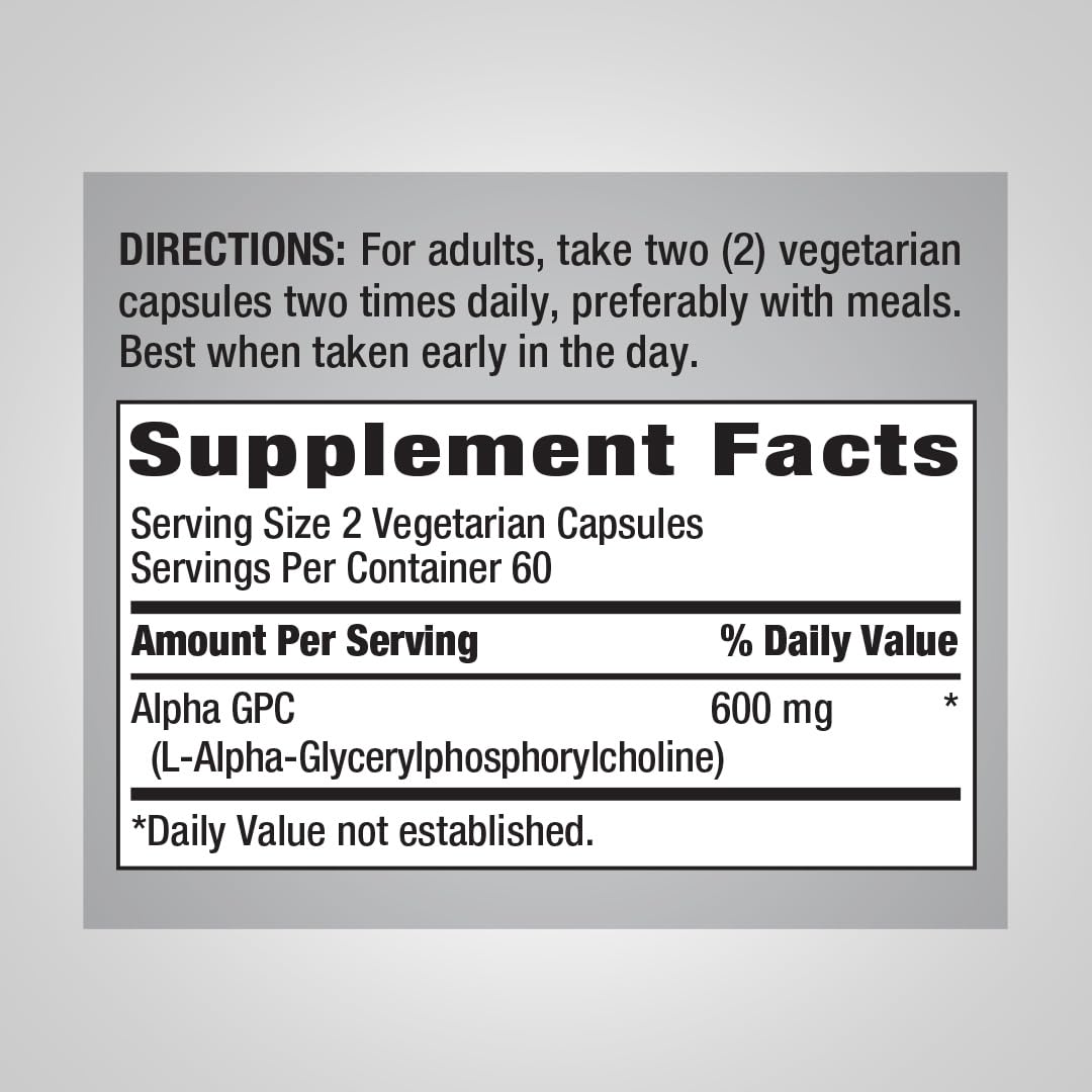 Piping Rock Alpha GPC Supplement 600 mg - 120 Capsules - image 2