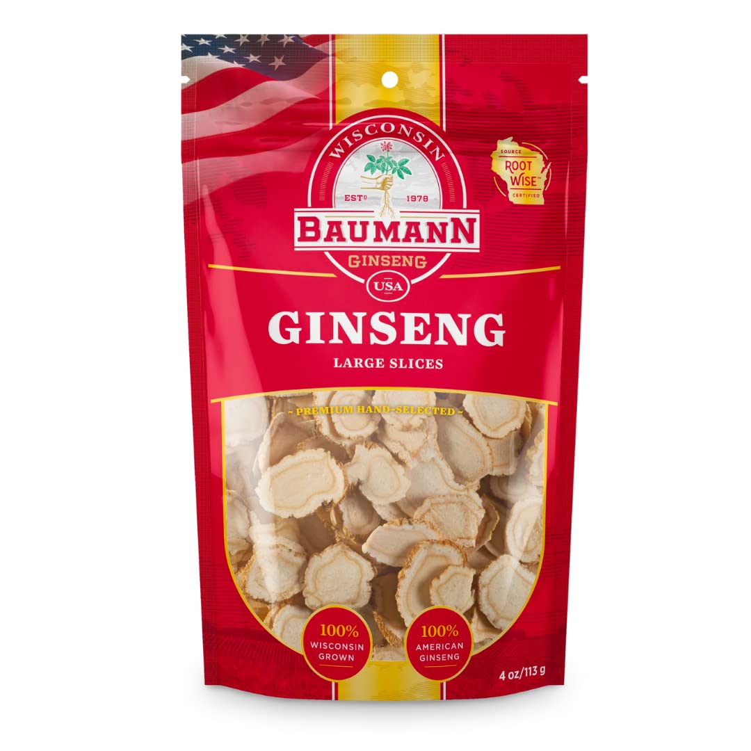 WISCONSIN ESTD 1978 BAUMANN GINSENG USA Baumann Ginseng Slice - 100%