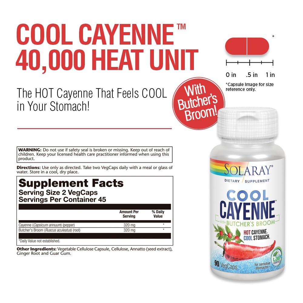 SOLARAY Cool Cayenne Pepper 40,000 HU Circulation Support - 90 Capsules - image 3