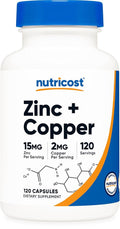 Nutricost Zinc + Copper Capsules - 120 Vegetarian Capsules