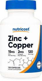 Nutricost Zinc + Copper Capsules - 120 Vegetarian Capsules
